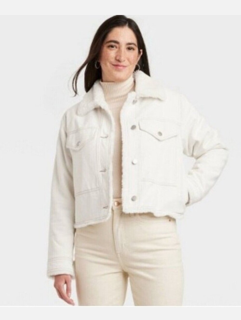 Universal Thread Faux Fur Lined White Shacket Size XXL